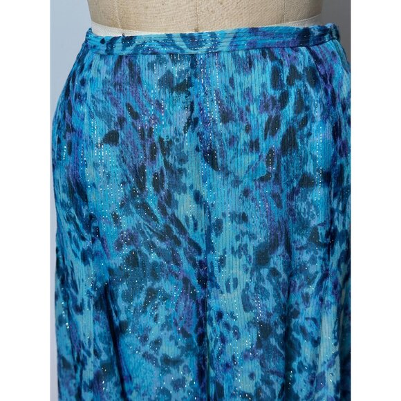 Vintage painterly crinkle silk skirt, top and shawl with gold lurex stripes - Picture 7 of 8